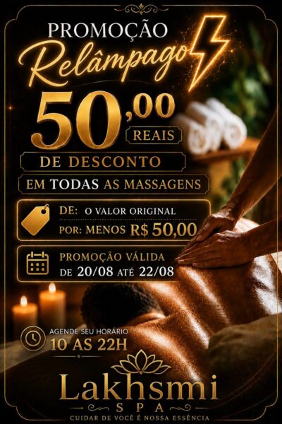 Promoção relâmpago! R$ 50 de desconto em todas as massagens